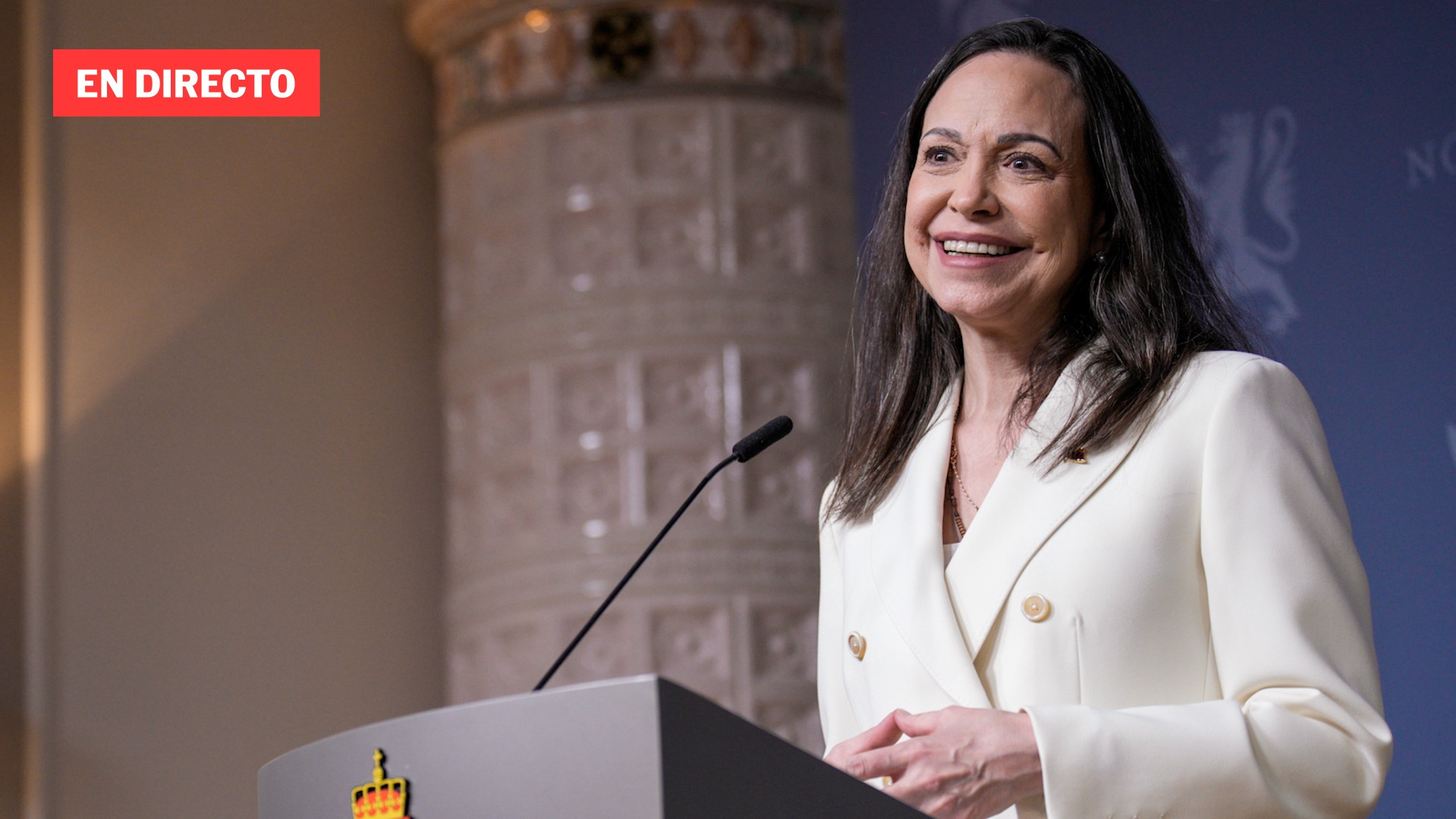 María Corina Machado, ganadora del Nobel de la Paz, en una rueda de prensa en Oslo, en directo