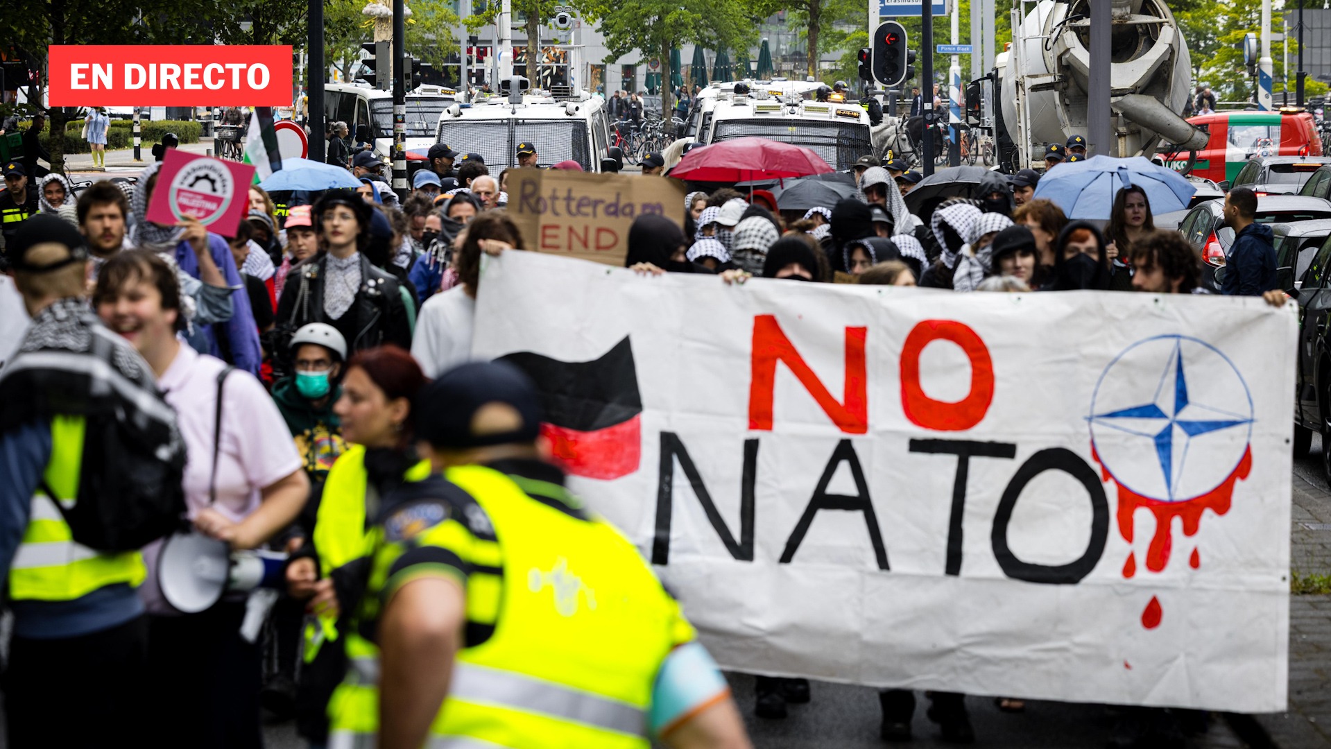 Protesta por Gaza frente a Cumbre OTAN, en directo