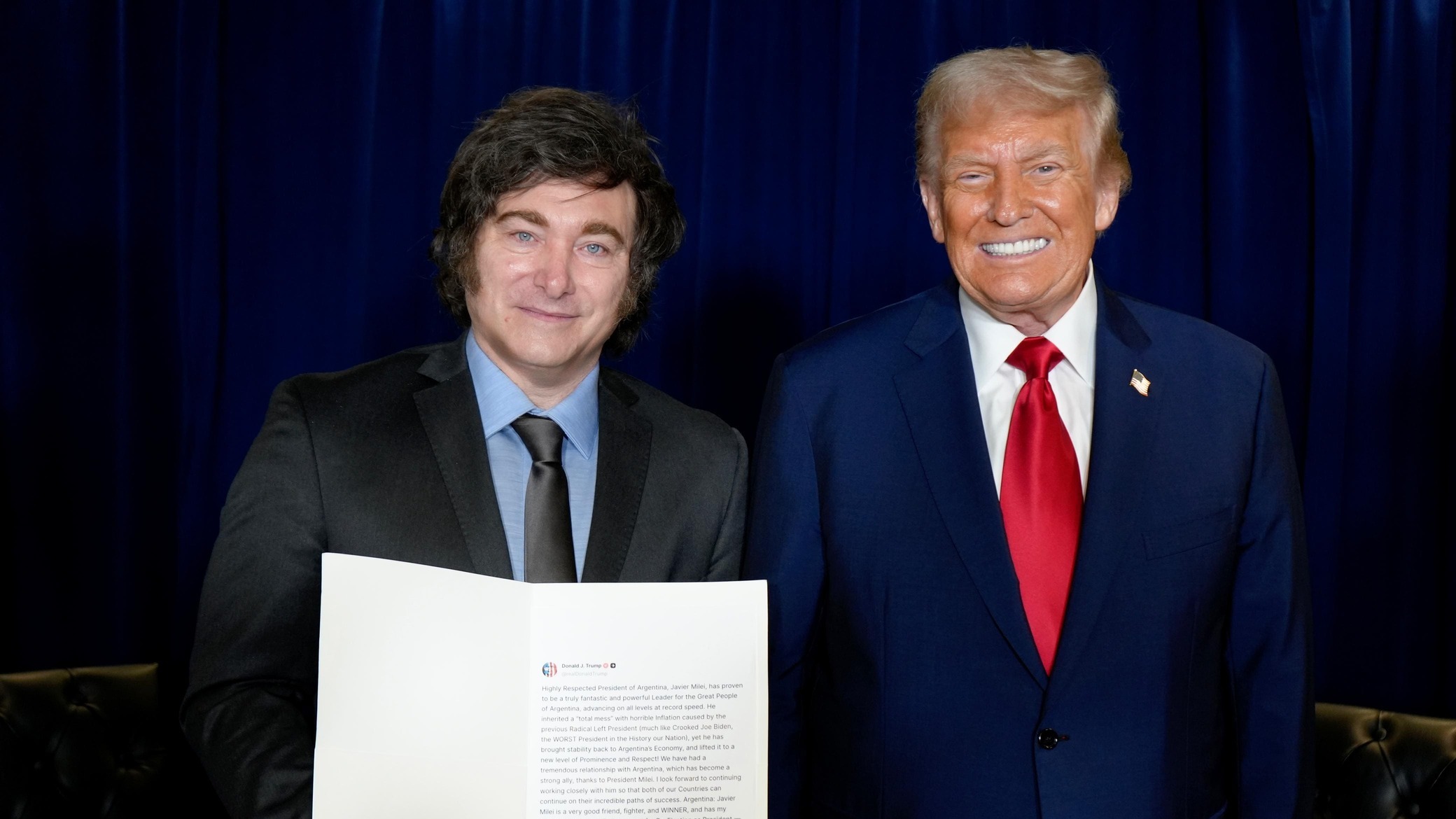 Donald Trump ofrece su respaldo a Javier Milei