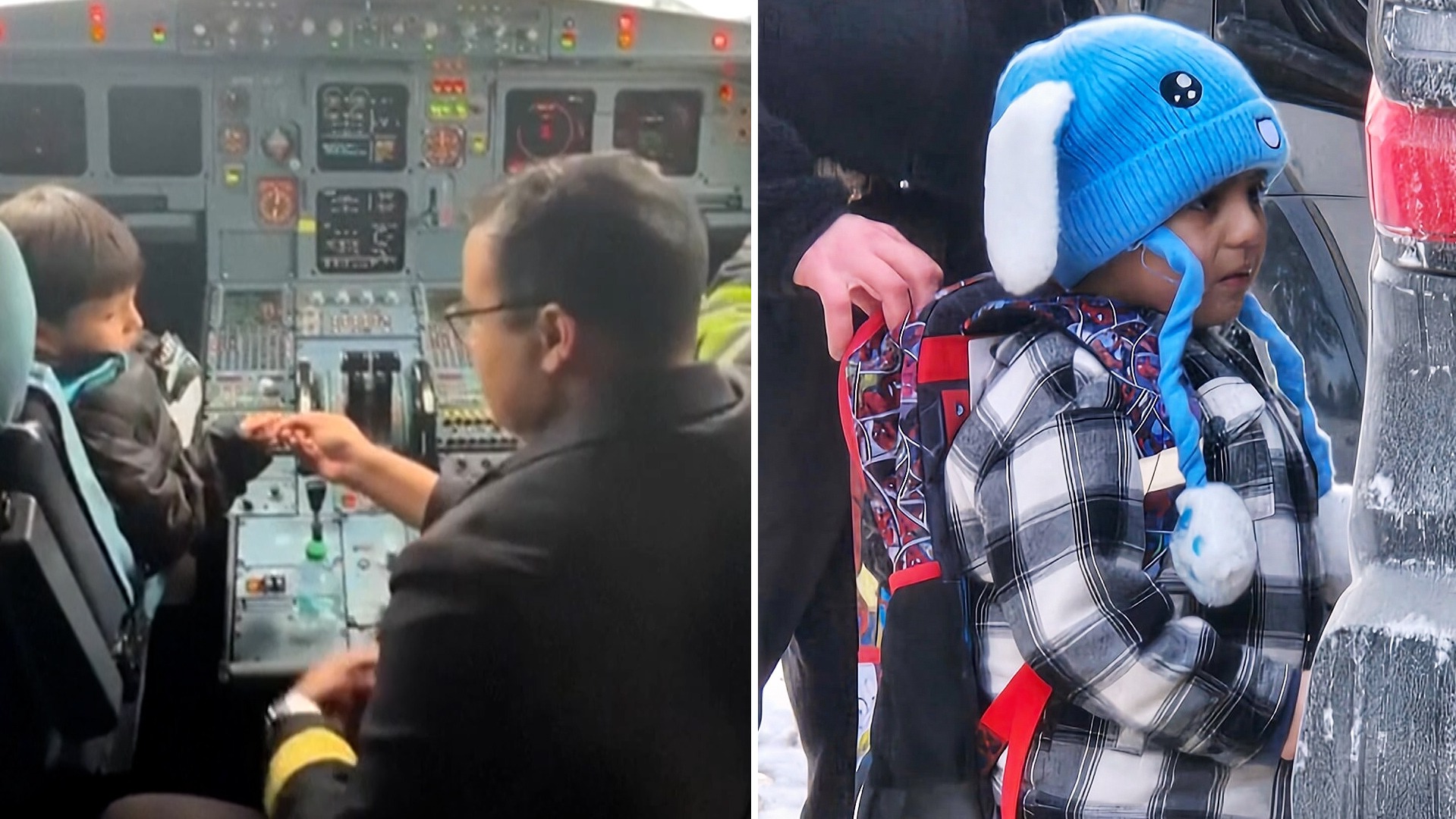 Liam Conejo accede a la cabina del avión en el que viajaba con su padre tras ser liberados