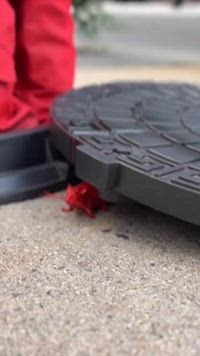 Un Trump rojo sale de una alcantarilla en Manhattan