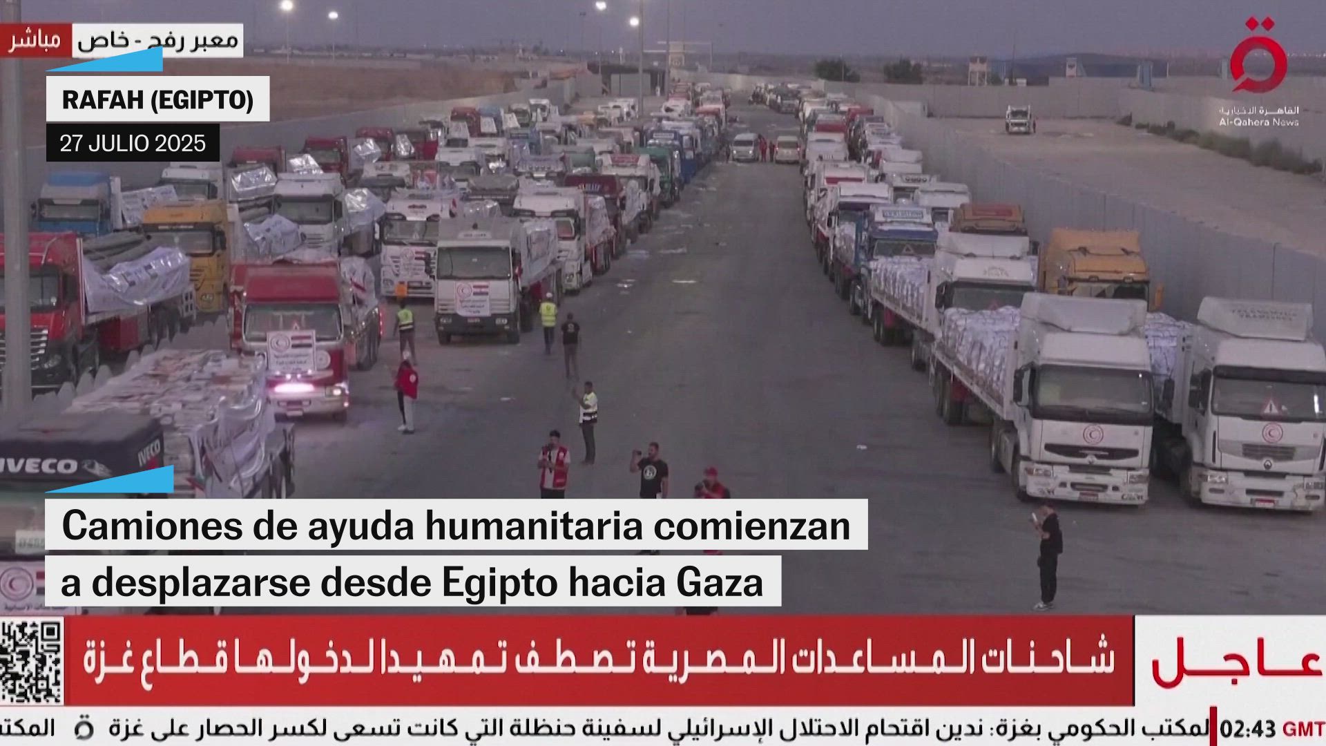 Camiones de ayuda humanitaria comienzan a desplazarse desde Egipto hacia Gaza