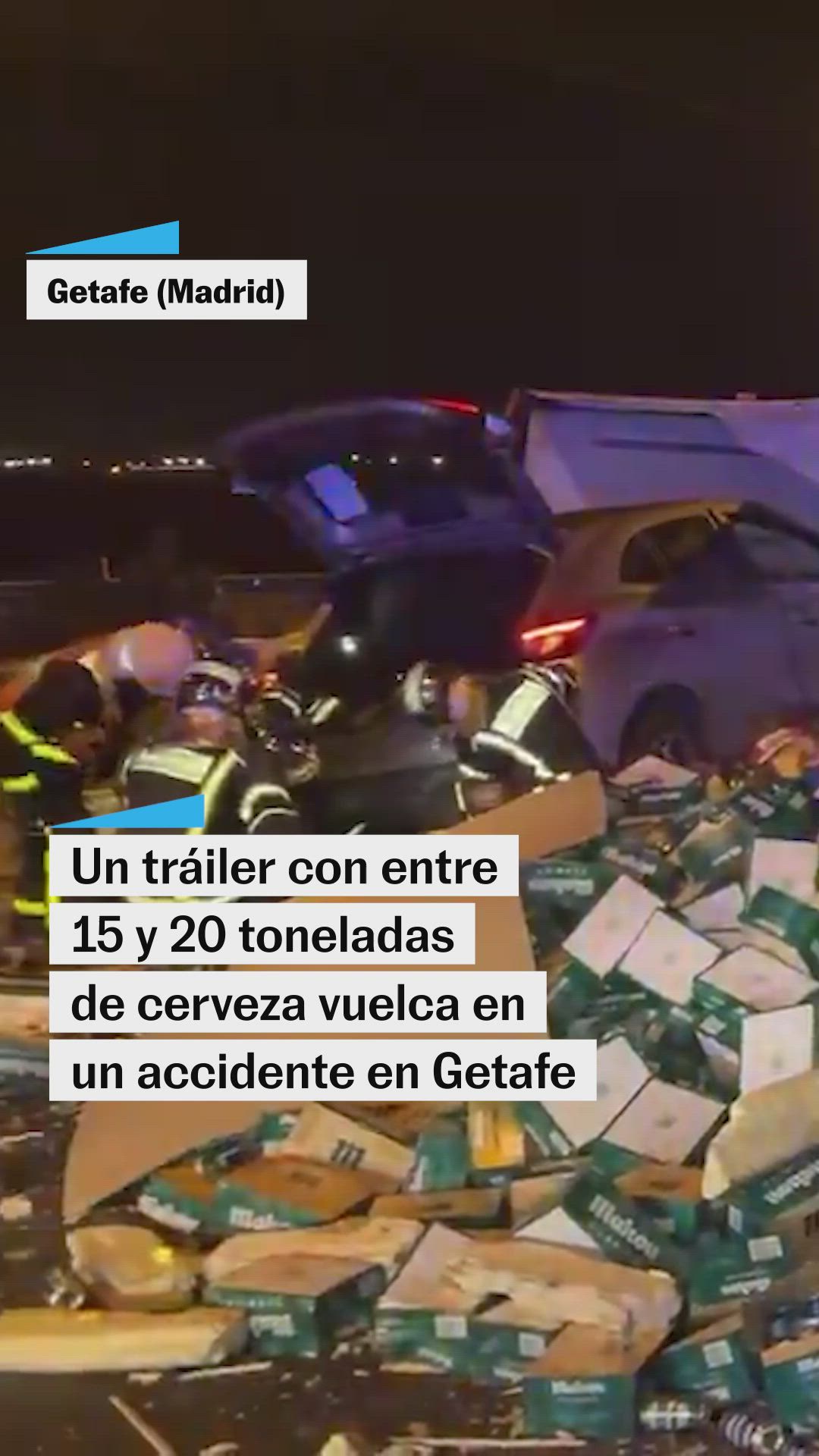 Un camión con entre 15 y 20 toneladas de cerveza vuelca en un accidente en Getafe