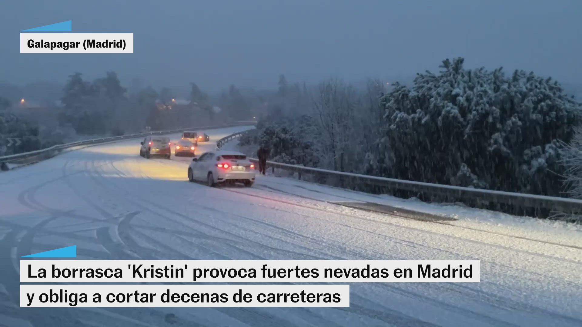 La borrasca 'Kristin' provoca fuertes nevadas en Madrid y obliga a cortar carreteras